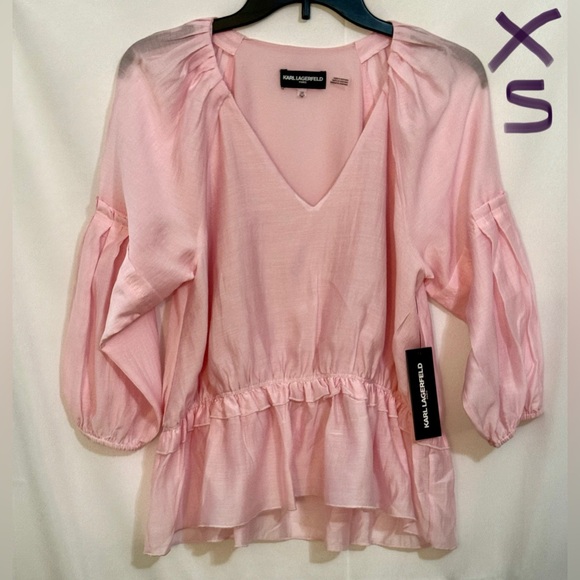 Karl Lagerfeld Light Pink V-Neck Blouse - Picture 1 of 2